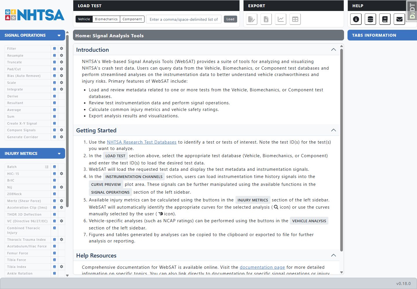 WebSAT Load Test controls and workspace