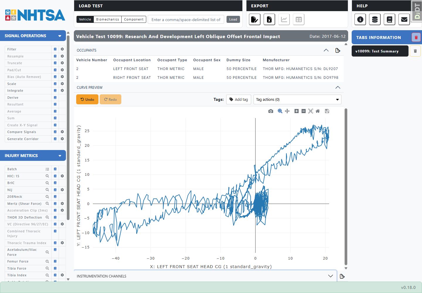 WebSAT X-Y signal result in the Curve Preview
